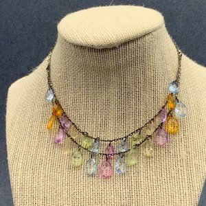 Muliticolor Pastel Teardrop Necklace Gunmetal Silver Double Strand